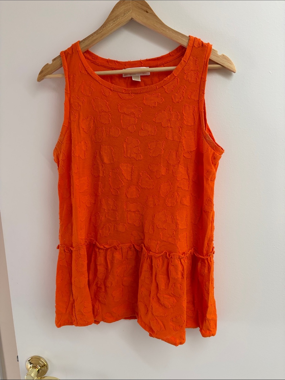 Michael Kors Women's Orange Sleeveless Textured Peplum Top